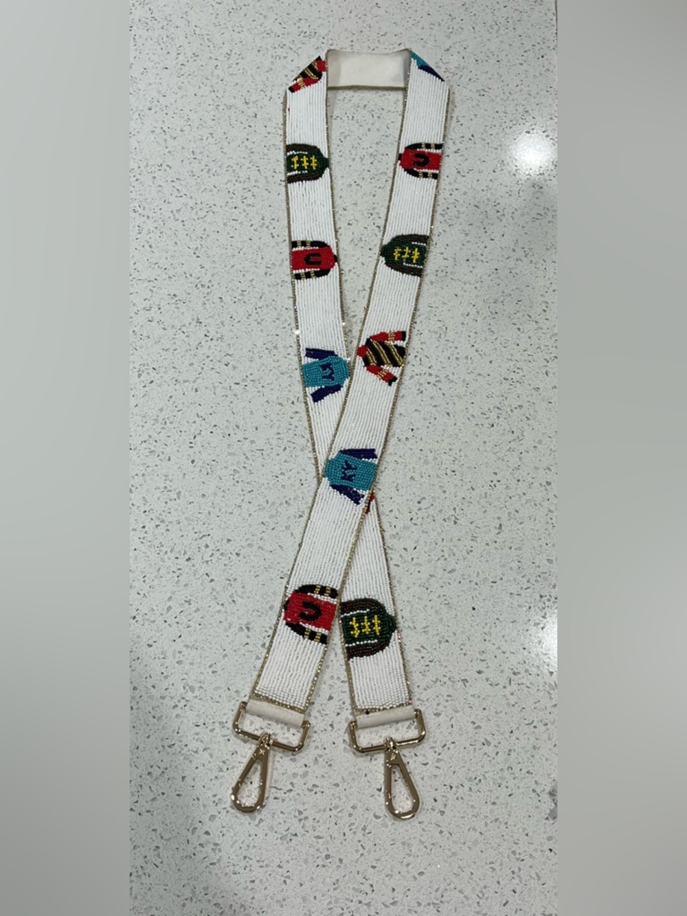 Beaded Purse Strap CrossbodyJockey Jersey Seed Bead/Rhinestone Gold Hardware 49"